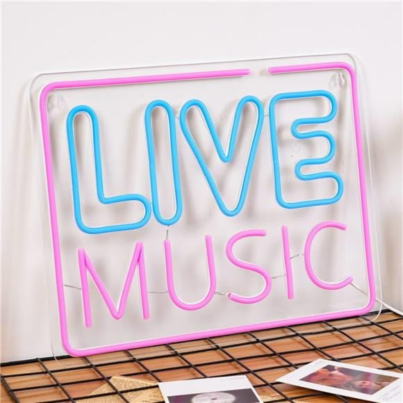 Live Music Wall Sign Neon LED Vivid Bright Color Music Sign for Decor USB Power - Picture 12 of 14